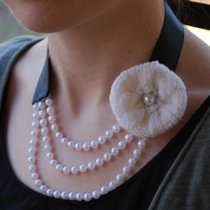 Sweater, Flower, Pearl and Ribbon Necklace